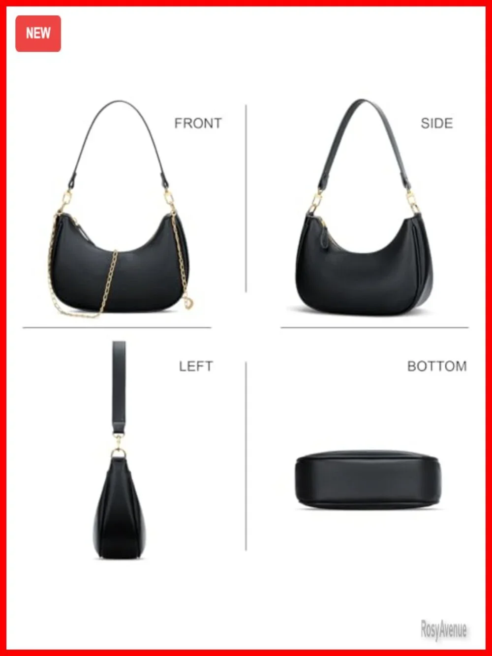 Small Crescent Hobo Bag PU Leather Crossbody Shoulder Purse Clutch Handbag